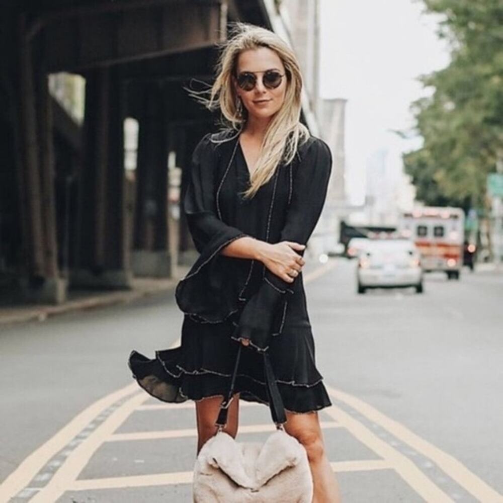Parker Long Sleeve Mini Dress Black XS